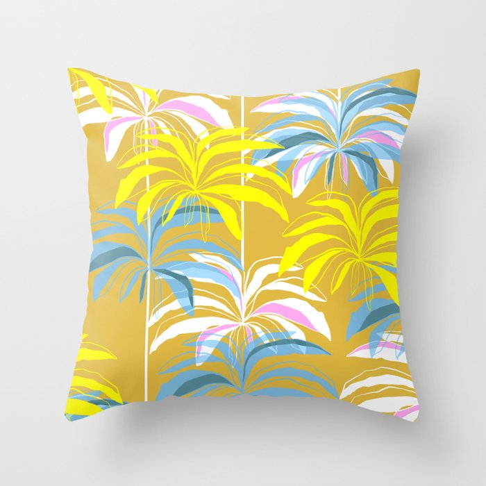 Palm Paradise Pattern - Ochre & blue Throw Pillow