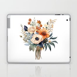 Floral Botanical Bouquet of Flowers in shades of Terracotta Beige White and Blue with Greenery Laptop & iPad Skin