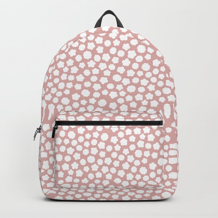 Small silhouette flowers white on pastel pink Backpack