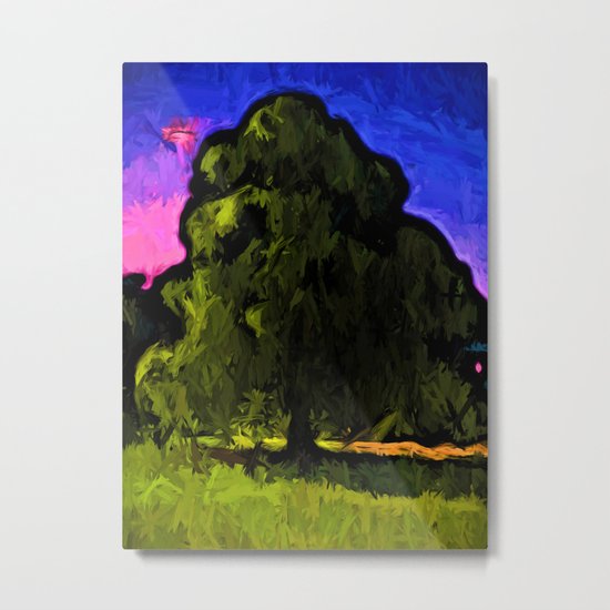 Green Tree with a Pink and Blue Sky Metal Print
