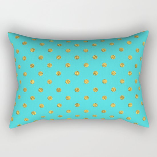 Gold glitter polka dots on turquoise backround pattern Rectangular Pillow
