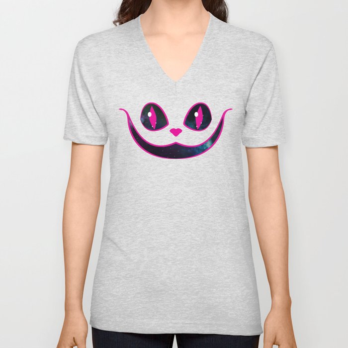 Space Cheshire Cat V Neck T Shirt