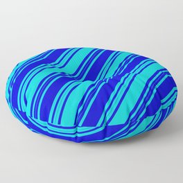 [ Thumbnail: Blue & Dark Turquoise Colored Stripes/Lines Pattern Floor Pillow ]
