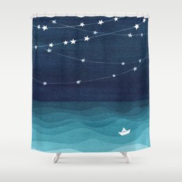 Garlands of stars, watercolor teal ocean Shower Curtain