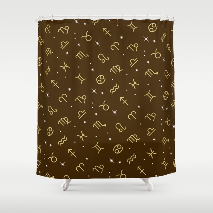 Star Constellation - Star Signs Drawing Brown Shower Curtain