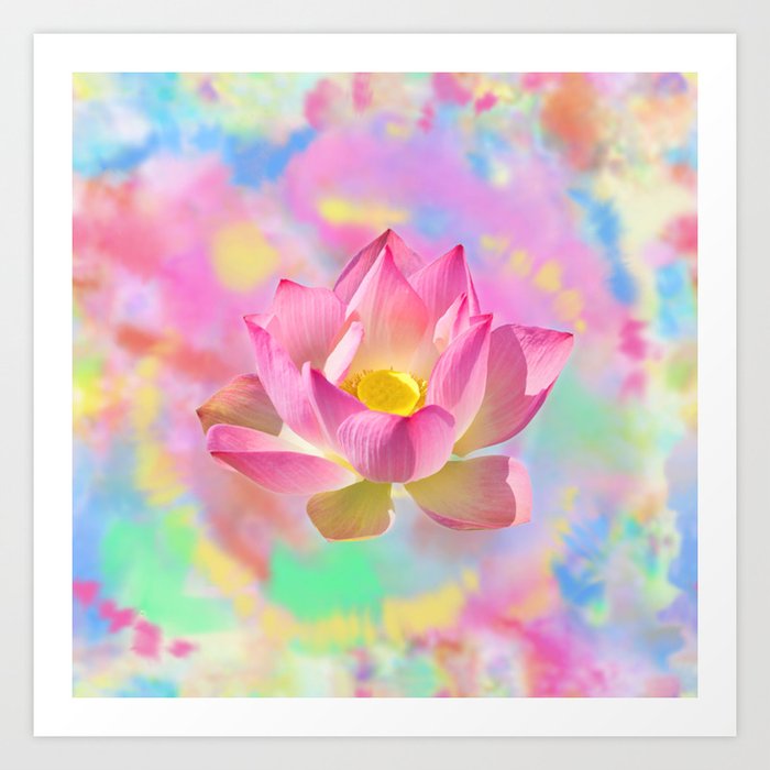 Lotus Flower Blossom with Watercolor Art Art Print