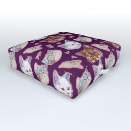 Crazy cats pattern on violet Outdoor Floor Cushion