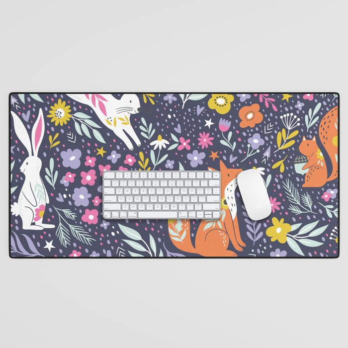 Foxes and Rabbits Desk Mat