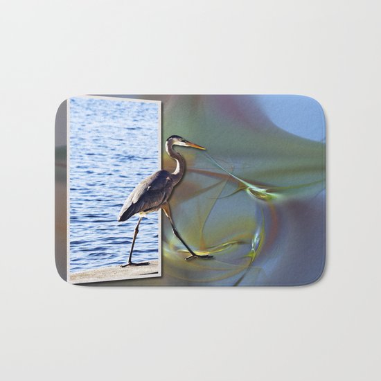 Blue Heron Strutting Out Of Frame Bath Mat