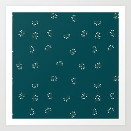 Rowan Branches Seamless Pattern on Teal Blue Background Art Print