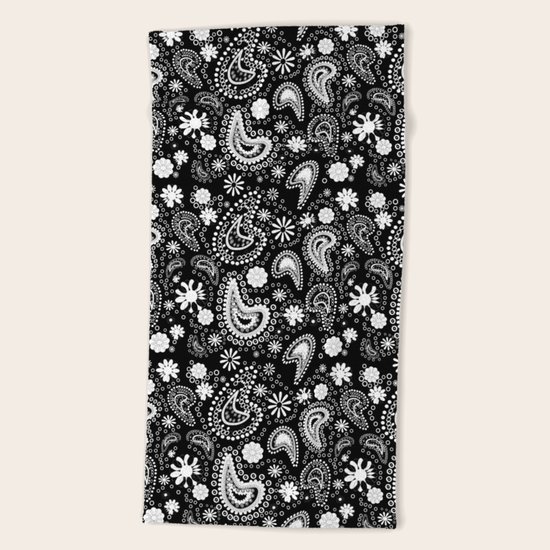 Paisley Power Black and White Beach Towel