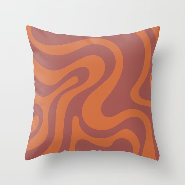 Retro Groovy Swirl Liquid Art - Orange Throw Pillow