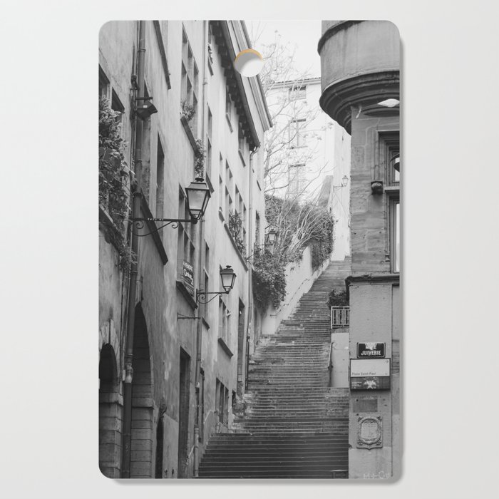 Black and White Steep Steps in Vieux Lyon - French City Photography Cutting Board