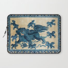 Antique Chinese Palazzo Oriental Rug Vintage Carpet in Blue and Ivory Laptop Sleeve
