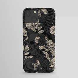 Skulls and Flowers Gothic Floral Black Beige Vintage iPhone Case