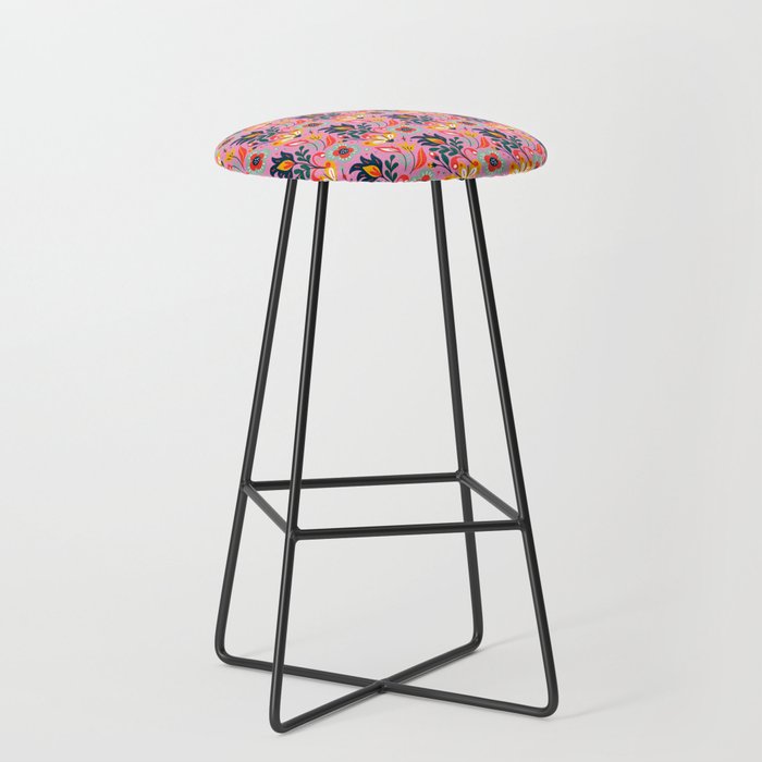 Colorful Floral Pattern On Pink Background Bar Stool