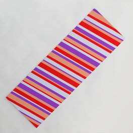 [ Thumbnail: Red, Lavender, Dark Orchid & Light Salmon Colored Pattern of Stripes Yoga Mat ]