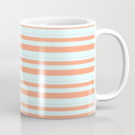 [ Thumbnail: Light Salmon & Light Cyan Colored Stripes Pattern Coffee Mug ]
