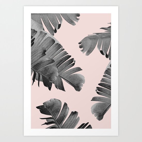 Black and pink palm leaves Art Print
