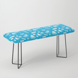 Turquoise And White Summer Beach Elements Pattern Bench