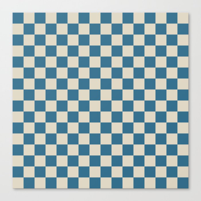 Checkerboard Check Checkered Pattern in Boho Blue and Beige Canvas Print