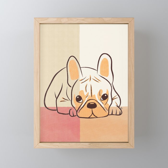 Adorable French Bulldog Puppy Artwork earth tone Framed Mini Art Print