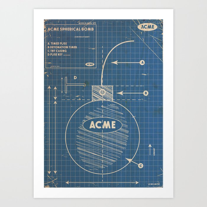 Acme Spherical Bomb vintage Blueprint Art Print