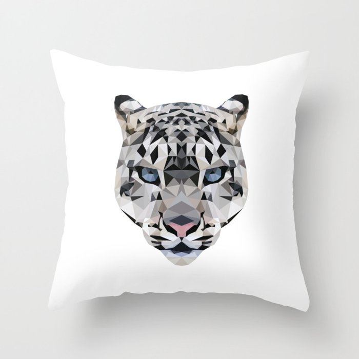 Low poly snow leopard Throw Pillow