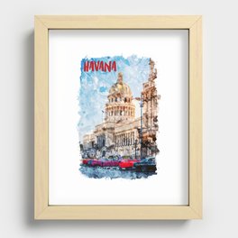 Havana Cuba city watercolor Recessed Framed Print