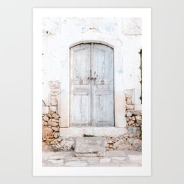 Never too old | Greek light blue old door in Crete, Greece | Pastel colored travel photography print Art Print