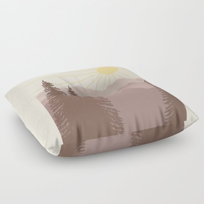 Sunny Mountain Morning in lavender Floor Pillow