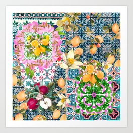 Elegant citrus floral Portuguese tiles  Art Print