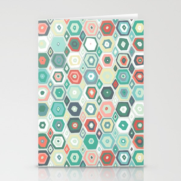 hex diamond coral mint Stationery Cards