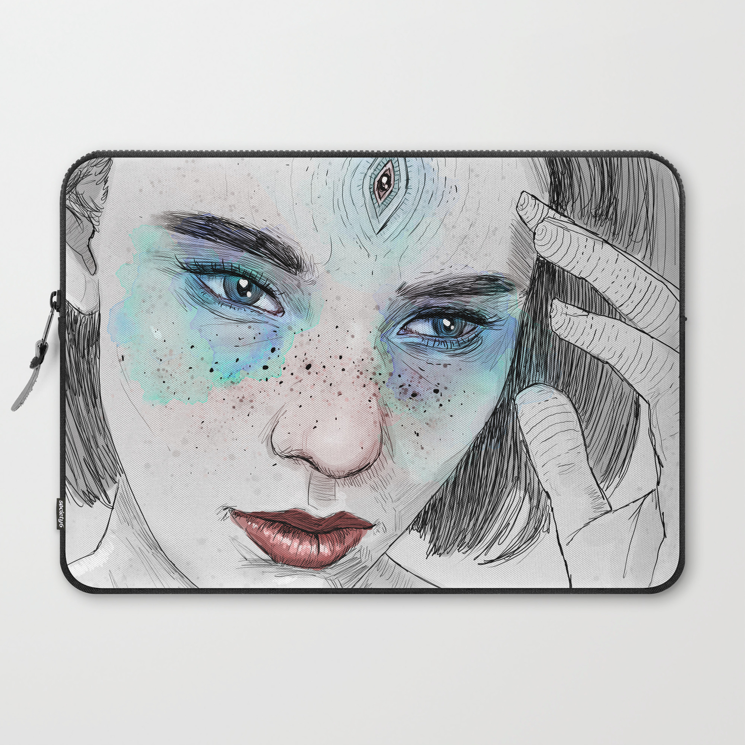 Third Eye Girl Sketch Laptop Sleeve By Phazed Society6,Face Mask Drawing Design