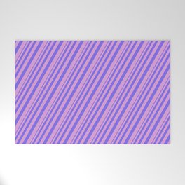 [ Thumbnail: Medium Slate Blue and Plum Colored Lined Pattern Welcome Mat ]