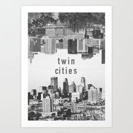 Twin Cities Minneapolis and Saint Paul Minnesota Skylines Art Print