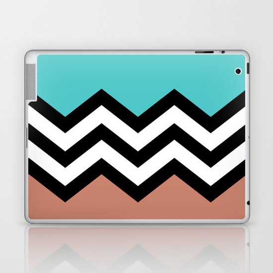 AQUA & DARK CORAL CHEVRON COLORBLOCK Laptop & iPad Skin