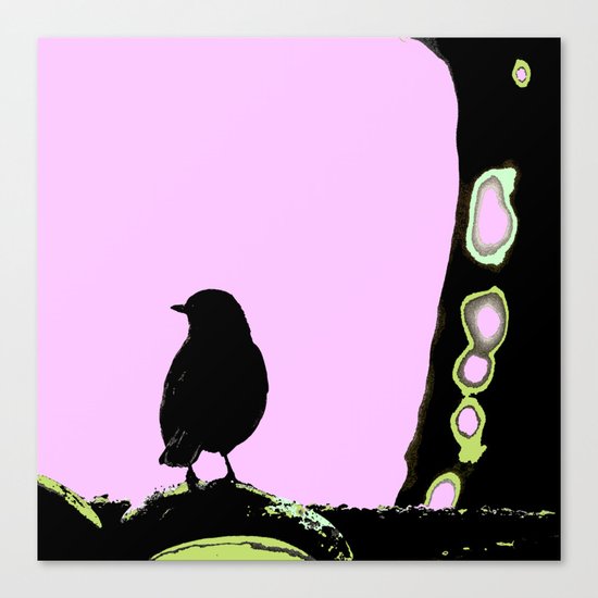 Spring mood - singing bird - black bird on a pink background Canvas Print