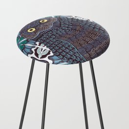 Cute burrowing owl decorated and on a patterned background - blue Counter Stool