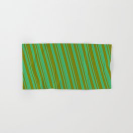 [ Thumbnail: Sea Green & Green Colored Striped/Lined Pattern Hand & Bath Towel ]