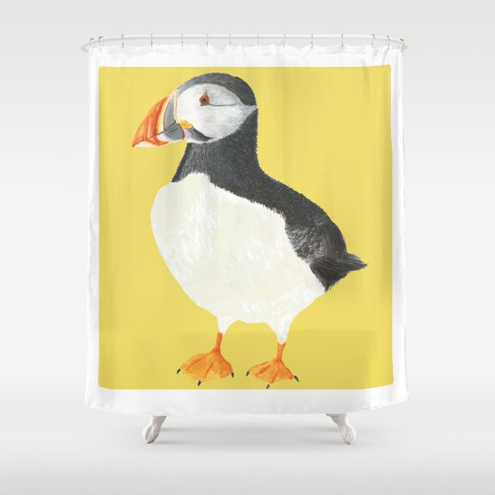 Paula Puffin (Yellow) Shower Curtain