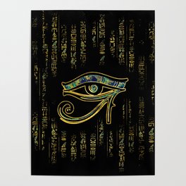 Egyptian Eye of Horus  on hieroglyphics gold and marble Poster