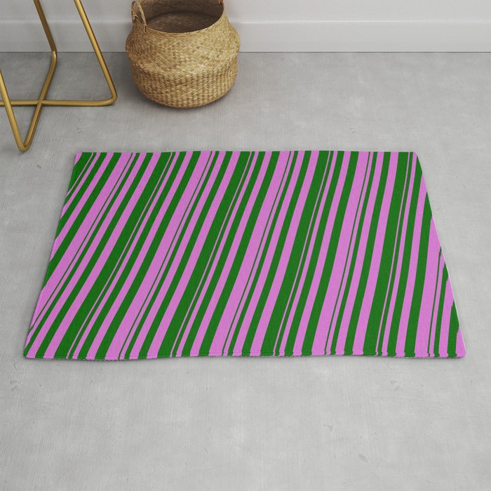Orchid & Dark Green Colored Lined/Striped Pattern Rug