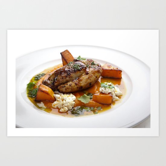Baby chicken with pumpkin,cottage cheese and coriander pesto Art Print