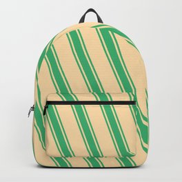 [ Thumbnail: Tan and Sea Green Colored Lines Pattern Backpack ]
