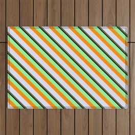 [ Thumbnail: Colorful Green, Dark Orange, Lavender, Dark Olive Green, and Black Colored Lined Pattern Outdoor Rug ]