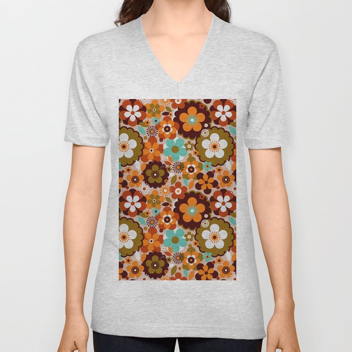 Groovy Florals – 60s V Neck T Shirt