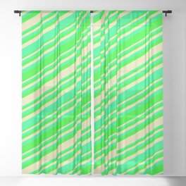 [ Thumbnail: Green, Lime, and Pale Goldenrod Colored Pattern of Stripes Sheer Curtain ]