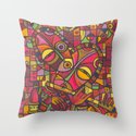 The Flutist V bright pink and red music painting Throw Pillow