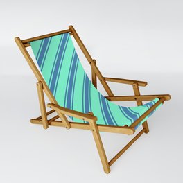 [ Thumbnail: Aquamarine and Blue Colored Striped/Lined Pattern Sling Chair ]
